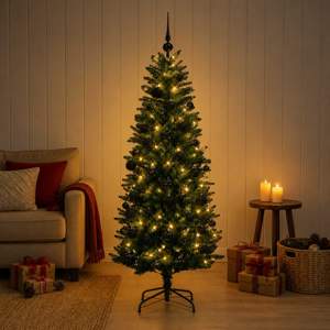 [3465635] Sztuczna choinka z bombkami 120 cm 150 LED Ciepła biel PE i PVC