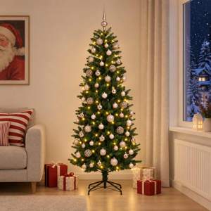 [3466753] Sztuczna choinka z bombkami 210 cm 300 LED Ciepła biel PE i PVC