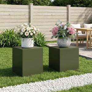 [8012523] Stojak na rośliny 2 pcs Oliwkowy zielony 40 x 40 x 40 cm Stal