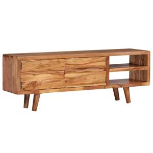 [244973] Szafka TV z rzeźbionymi drzwiami, drewno akacjowe, 117x30x40 cm