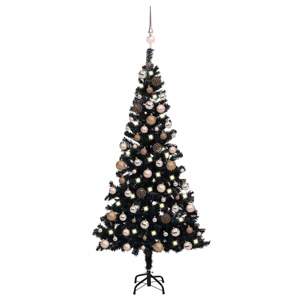 [3077588] Sztuczna choinka z lampkami i bombkami, czarna, 120 cm, PVC