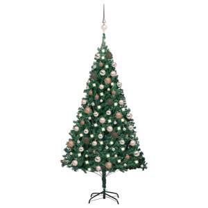 [3077622] Sztuczna choinka z lampkami i bombkami, zielona, 180 cm, PVC