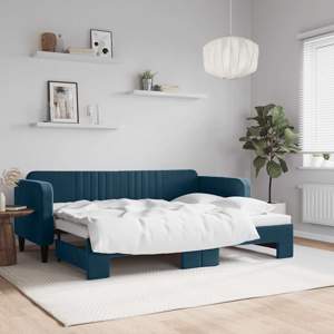 [3197055] Sofa rozsuwana, niebieska, 80x200 cm, aksamit