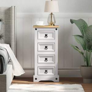 [42021185] Stolik nocny CORONA Biały 35 x 32,5 x 74 cm Lite drewno sosnowe