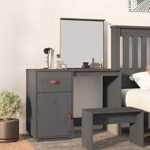 [820089] Toaletka, szara, 95x50x134 cm, lite drewno sosnowe