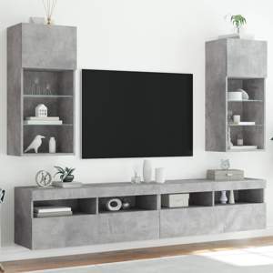 [837050] Szafki TV, z LED, 2 szt., szarość betonu, 40,5x30x90 cm