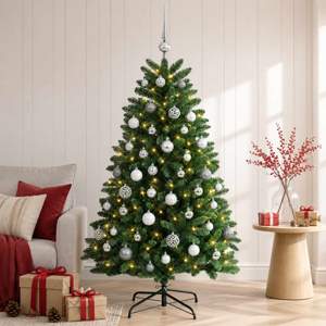 [3467275] Sztuczna choinka, średniozielona, z bombkami 180 cm 300 LED
