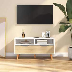 [326782] Szafka pod telewizor, biel i dąb sonoma, 90x40x48,5 cm