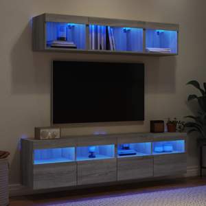[3216723] 5-częściowy zestaw mebli TV z LED, szary dąb sonoma