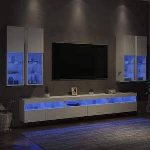 [3216778] 7-cz. zestaw ściennych szafek TV z oświetleniem LED, biały